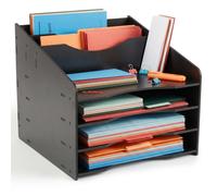 Relaxdays document tray, A4, 6 slots, office/home, black
