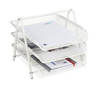 Relaxdays Document Tray Metal, 3 Shelves, Grid Design, Office, for A4, Letter Rack, HxWxD: 26.5 x 29.5 x 35.5 cm, White