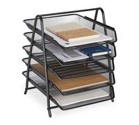 Relaxdays Document, 5 Compartments, Filing System, Mesh, Letter Tray A4, HxWxD: 37.5 x 30 x 35.5 cm, Metal, Black, Steel