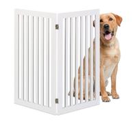 Relaxdays Dog Barrier, Freestanding Protective Gate, HxWxD: 91.5 x 103 x 2 cm, MDF, Foldable, Door Safety Guard, White