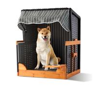 Relaxdays Dog Beach Chair with Canopy & Bowl, Rattan, 95x75x65 cm, Garden & Patio, Grey