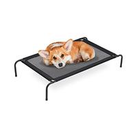 Relaxdays Dog Bed Outdoor, Raised Canine Lounger up to 35 KG, HxWxD: 19x111x65 cm, Puppy Cot Garden & Camping, Black