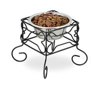 Relaxdays Dog Bowl, Elevated Feeding Stand, 700 ml Volume, Iron & Stainless Steel, HWD: 19 x 22 x 22 cm, Black/Silver