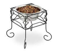 Relaxdays Dog Bowl, Elevated Feeding Stand, 700 ml Volume, Iron & Stainless Steel, HWD: 26 x 26 x 26 cm, Black/Silver