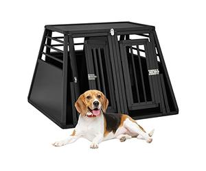 Relaxdays Dog Box Car, Double Dog Transport Crate, Boot, Slanted, Partition, HxWxD: 64 x 90 x 82 cm, Black