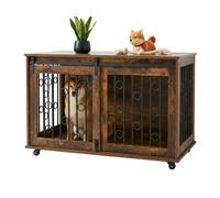Relaxdays Dog crate furniture 2 doors & castors