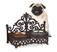Relaxdays Dog Feeding Station, Antique, Double Removable Style Steel Bowls, Cast Iron, Brown, 23 x 31 x 15 cm