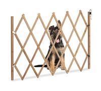 Relaxdays Dog Fence, Adjustable, Doorways and Staircases, Width 20-105 cm, 74 cm high, Pet Safety Barrier, wood, iron, Natural, 73.5 x 107.5 x 1.5 cm