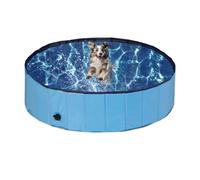 Relaxdays Dog Pool, HxD: 30 x 120 cm, Foldable, with Drain Valve, Puppy Paddling to Cool Off in Summer, PVC & MDF, Blue