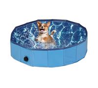 Relaxdays Dog Pool, HxD: 20 x 80 cm, Foldable, with Drain Valve, Pet Swimming Bath for Cooling Off, PVC & MDF, Blue
