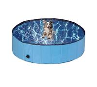 Relaxdays Dog Pool, HxD: 30 x 120 cm, Foldable, with Drain Valve, Puppy Paddling to Cool Off in Summer, PVC & MDF, Blue