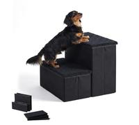 Relaxdays Dog Stairs, 2 steps, storage, HxWxD: 32 x 40 x 35 cm, foldable, fabric cover, for bed & sofa, black