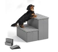 Relaxdays Dog Stairs, 2 steps, with storage, HxWxD: 32 x 40 x 35 cm, foldable, polyester cover, bed & sofa ramp, grey