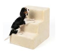 Relaxdays Dog Stairs, 3-step, HxWxD: 36.5 x 35 x 45 cm, 50 kg, removable plush cover, dog ramp for bed & sofa, beige