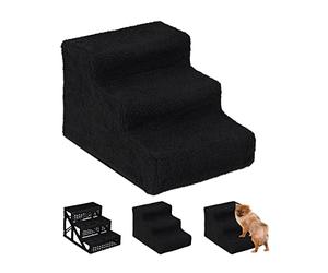 Relaxdays Dog Stairs, 3 Steps, Pets Access Ramp, Climbing Aid Bed, Sofa & Car, Max. 33 kg, 30x35x45 cm, Black