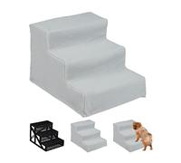 Relaxdays Dog Stairs, 3 Steps, Pets Access Ramp, Climbing Aid Bed, Sofa & Car, Max. 33 kg, 30x35x45 cm, Grey, Pack of 1