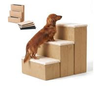 Relaxdays Dog Stairs, 3 steps with storage, HxWxD: 48 x 40 x 54 cm, foldable, fabric cover, for bed & sofa, beige