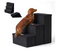 Relaxdays Dog Stairs, 3 steps, storage, HxWxD: 48 x 40 x 54 cm, foldable, fabric cover, bed & sofa ramp, black