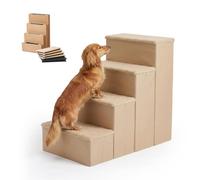 Relaxdays Dog Stairs, 4 steps, storage, HxWxD: 65 x 40 x 70 cm, foldable, polyester cover, for bed & sofa, beige