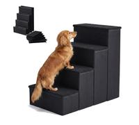 Relaxdays Dog Stairs, 4-step, storage, HxWxD: 65 x 40 x 70 cm, foldable, fabric cover, dog ramp for bed & sofa, black