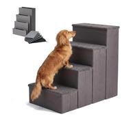 Relaxdays Dog Stairs, 4 steps, storage, HxWxD: 65 x 40 x 70 cm, foldable, fabric cover, bed & sofa ramp, grey