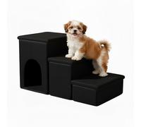 Relaxdays dog stairs with cave, storage, foldable 3-step ramp for beds and sofas, 43x75x33 cm black