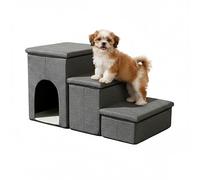 Relaxdays Dog Stairs with Cave & Storage, Foldable Ramp for Bed & Sofa, 43x75x33 cm, Dark Grey