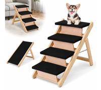 relaxdays dog steps, 2-in-1 foldable, pet ramp, HxWxD: 63 x 79 x 44 cm | Dogs, up to 50 kg, car bed, 4 steps