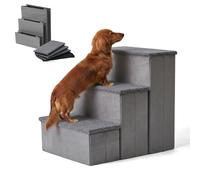 Relaxdays Dog Stairs, 3-step, with storage, HxWxD: 48 x 40 x 54 cm, foldable, fabric cover, for bed & sofa, grey