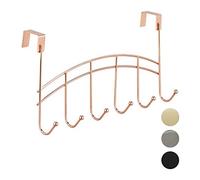 Relaxdays Door Coat Rack, Curved Hook Bar, Hanging, 6 Hooks, Metal, 21 x 40 x 10.5 cm, Copper