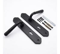 Relaxdays Door Handle Set, Interior Door, Matt Black | Vintage Profile Cylinder, 23 x 13.5 cm, Metal Long Backplate