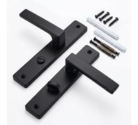 Relaxdays Door Handle Set, interior doors, WC & keyhole, with spring, HxW 23.5x13.5cm, long backplate, metal, matt black
