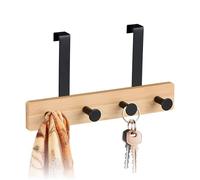 Relaxdays Door Hanger, 4 Hooks, Hanging Coat Rack for 2 cm Thickness, Bamboo & Metal, Clothes Storage, Brown/Black, Steel, 15.5 x 28 x 7 cm