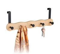 Relaxdays Door Hanger, 6 Hooks, Hanging Coat Rack for 2 cm Thickness, Bamboo & Steel, Clothes Storage, Brown/Black, 14 x 40.5 x 7.5 cm