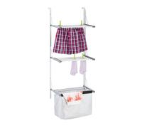 Relaxdays Door Hanging Clothes Dryer, Space-Saving Rack, HWD: 125 x 47 x 36 cm, Foldable Wings, with Laundry Bag, Silver, Aluminium