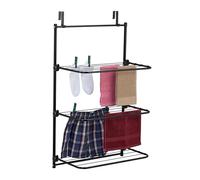 Relaxdays Door Laundry Rack, Clothes Airer, HWD: 95 x 58 x 31 cm, 10 m Drying Length, 3 Folding Wings, Iron, Black