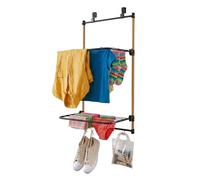 Relaxdays Door-mounted clothes airer, 2 folding wings, black/natural