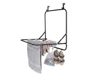 Relaxdays Door-mounted clothes rack, 2.4 m drying length, foldable, black
