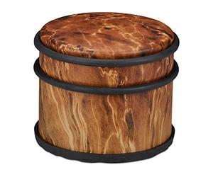 Relaxdays Door Stop, for Heavy Doors, Stainless Steel & Rubber, Wood Effect, Tall Doorstopper, ∅ 9.5 cm, Dark Brown