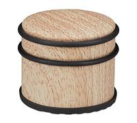 Relaxdays Stop, for Heavy Doors, Stainless Steel & Rubber, Wood Effect, Tall Doorstopper, ∅ 9.5 cm, Light Brown