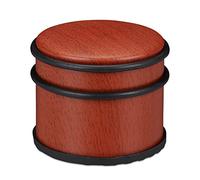 Relaxdays Door Stop, for Heavy Doors, Stainless Steel & Rubber, Wood Effect, Tall Doorstopper, ∅ 9.5 cm, Red-Brown