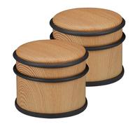 Relaxdays Door Stopper, Set of 2, Heavy Doors & Windows, Stainless Steel & Rubber, Wood Look, Non-Slip, ∅ 9.5 cm, Brown