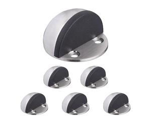 Relaxdays Door Stopper, Set of 6, for the Floor, for Screwing & Gluing, incl. Materials, Flat Room Bumper, Silver/Black, Stainless steel, 2.5 x 4.5 x 4.5 cm