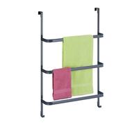 Relaxdays Door Towel Rail, without Drilling, 3 Bars & 2 Hooks, 85 x 54.5 x 15 cm, Over-the-Door Rack, Steel, Anthracite