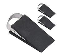 Relaxdays Door Wedge, Set of 3, Doorstop for Floor, Non-Slip, H x W x D: 2 x 4 x 9.5 cm, Metal, Plastic, Black/Silver, Stainless steel