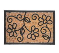 Relaxdays Doormat, Coconut & PVC, Floral, 60 x 40 cm, natural/black