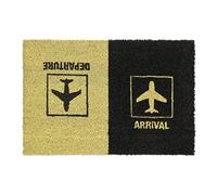 Relaxdays Doormat Coir Airplane Departure, 40 x 60 cm, Door Mat Inside & Outside, Non-Slip, Rectangular, Black/Yellow, Coco, 1