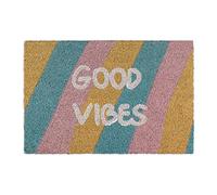 Relaxdays Doormat Coir, Door Mat “Good Vibes”, Colourful Stripes, Non-slip, Inside & Outside Use, 40x60 cm, Coco, 60x40cm