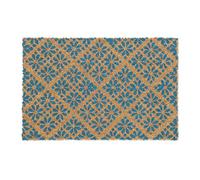 Relaxdays Doormat Coir Floral Pattern, 40 x 60 cm, Door Mat Inside & Outside, Non-Slip Wiper, Rectangular, Blue/Coir