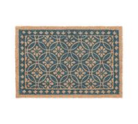 Relaxdays Doormat Coir Floral Pattern, 40x60 cm, Door Mat Inside & Outside, Non-Slip Wiper, Rectangular, Dark Blue/Coir